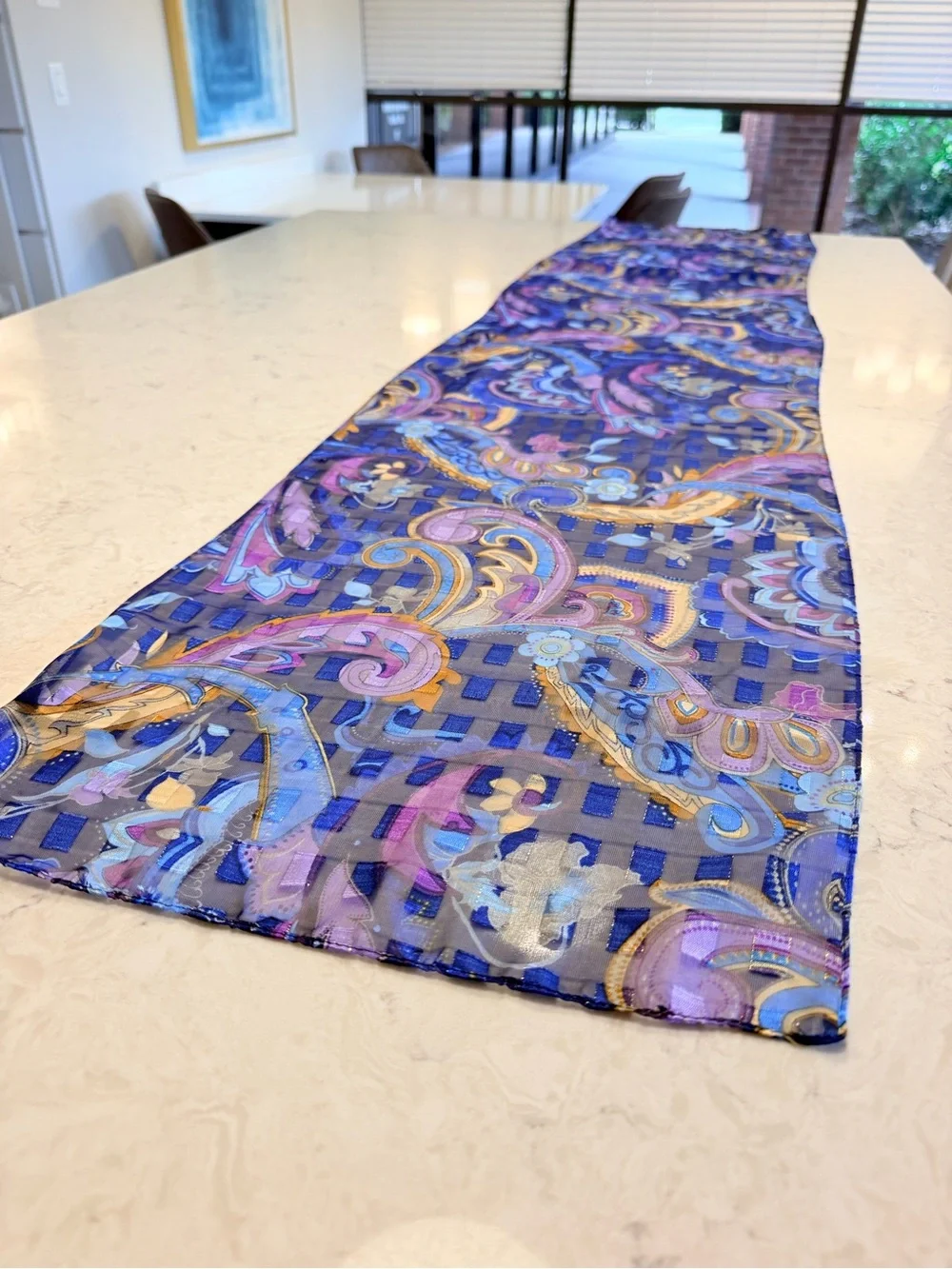 3 Piece Colorful Statement Scarf Bundle – Purple Blue Orange Geometric Paisley